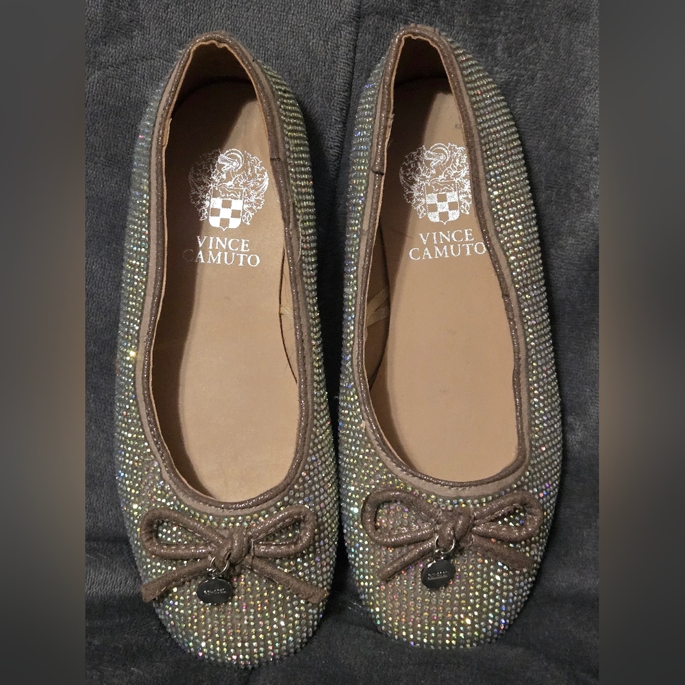 NWOT Vince Camuto Girls Rhinestone Ballet Flats Bow Shimmer Holiday Sz 2 Big Kid